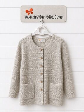 MARIE CLAIRE Cream Vintage Textured Cardigan Size M
